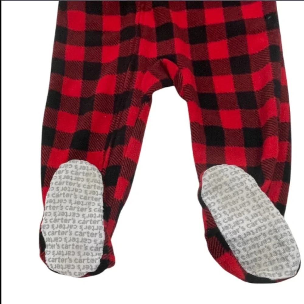 Carter's Red and Black Checkered Moose Fleece Pajamas